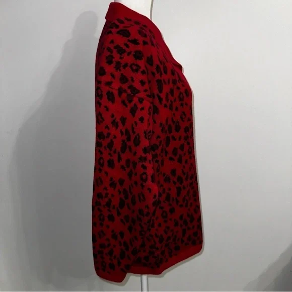 NWT Anne Klein knit wear wool Red Leopard Sweater size medium - Picture 8 of 10